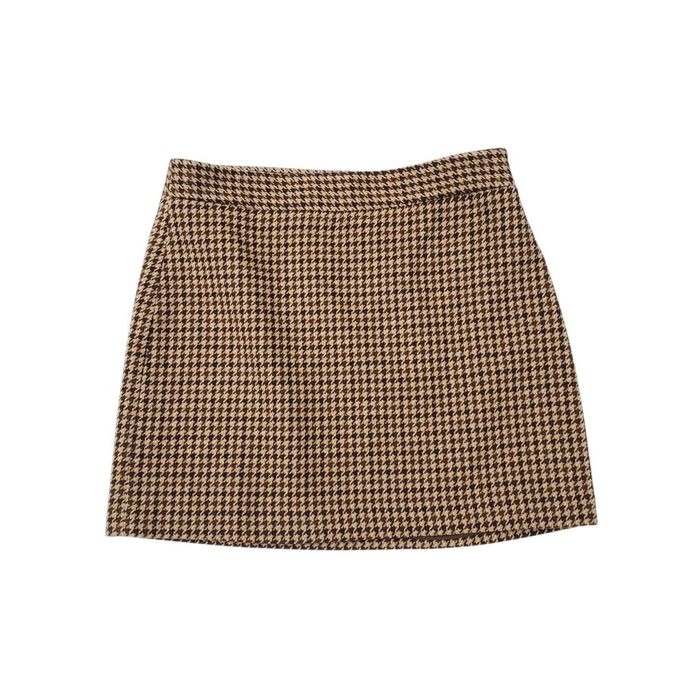 Banana Republic Brown Wool Blend Houndstooth Skirt Ivy Prep Academia Sz 12